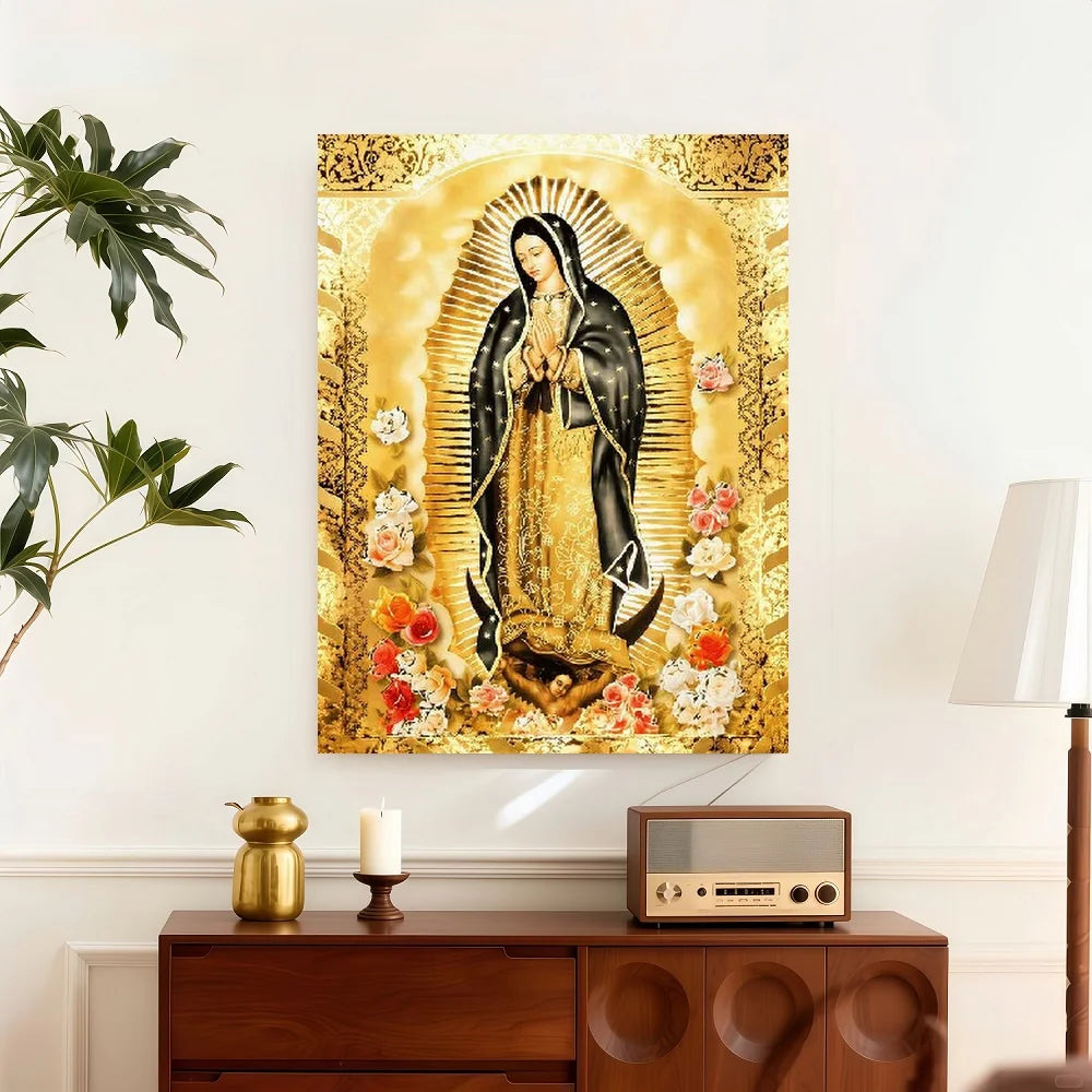 Framed Flat,1pc Golden Religious Virgin Art