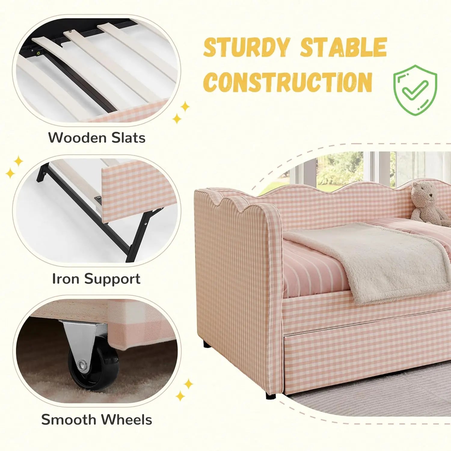 Twin Upholstered Daybed Extendable Linen Sofa Bed
