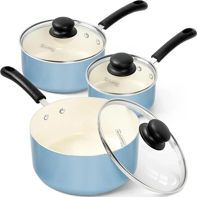 Nonstick Sauce Pan Set with Lid Ceramic Coating Small Saucepan