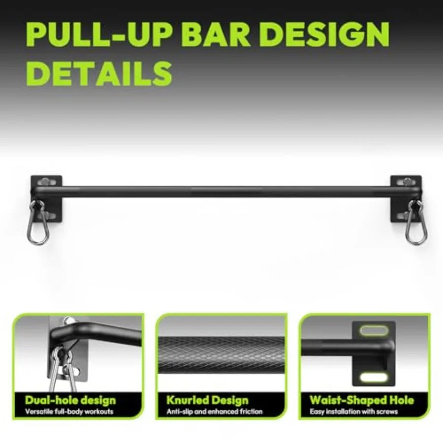 Doorway and wall-mounted pull-up bar for home gym