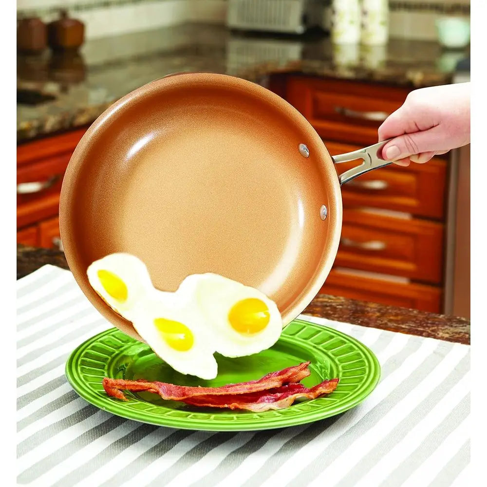 10 Pcs Red Copper Cookware Set Copper-Infused Ceramic Non-Stick Pots Pans Kitchen Cooking Tools