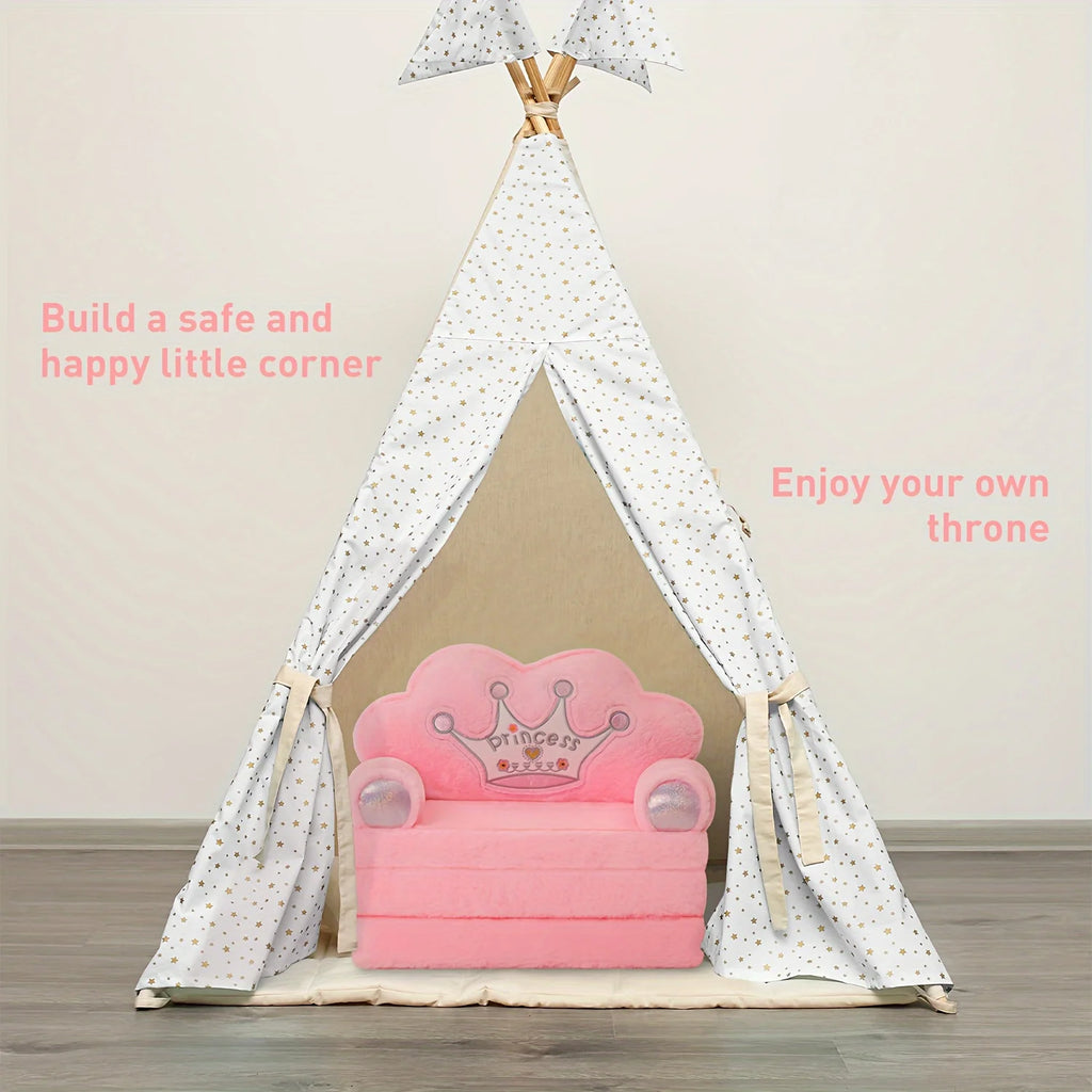 Kids Foldable Sofa & Pillow, Soft Plush
