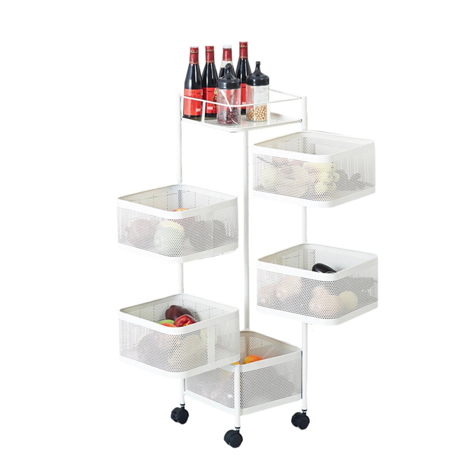 Five Layers 360 Degree Rotatable Trolley Storage Rack