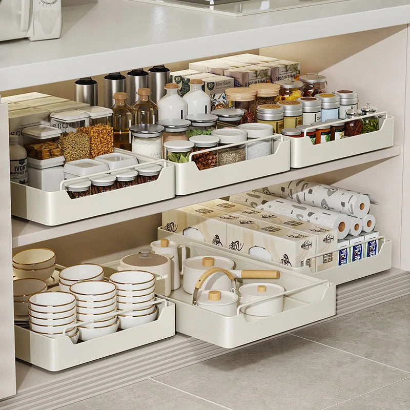 Kitchen Pull-out Drawers with Tray Spice Storage & Pot Organizer