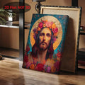 2D Flat Canvas Art Portrait With Floral Crown Sacred Religious Wall Decor