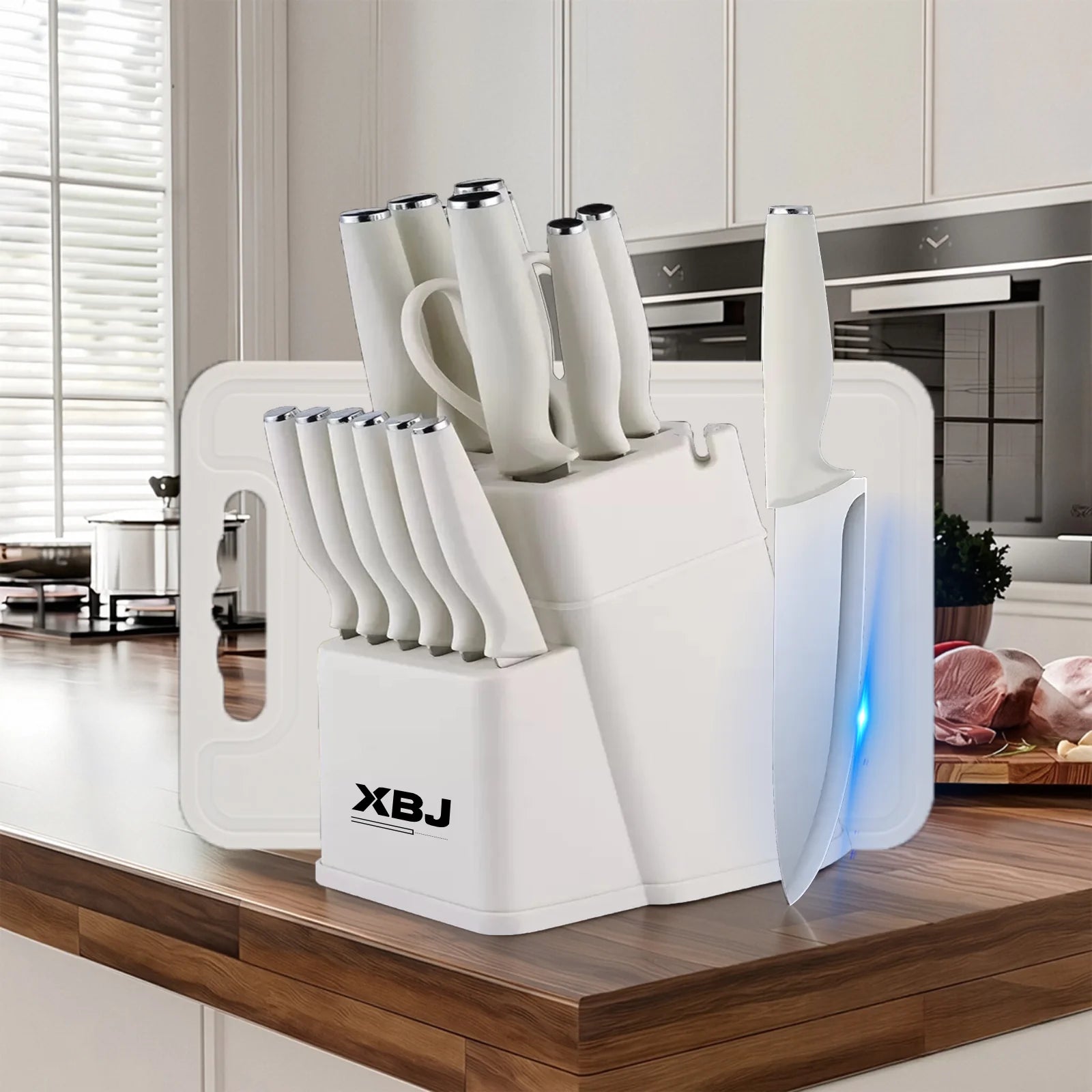 15 Pcs Stainless Steel Kitchen Knife Set with Block & Cutting Board
