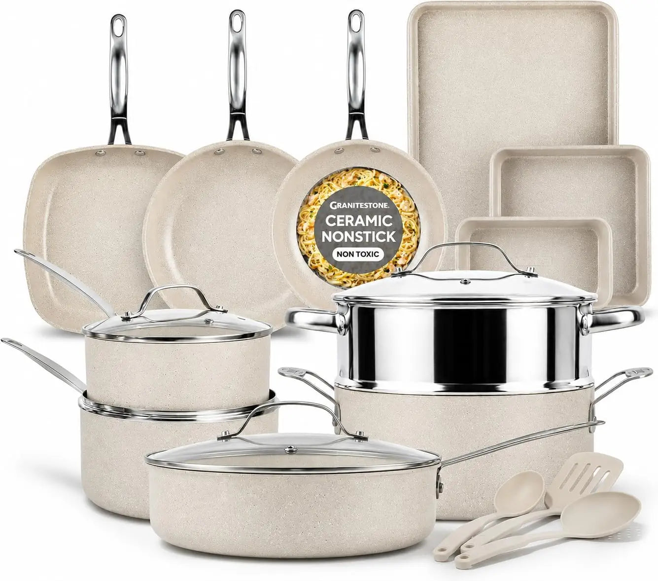 20 Pc Ceramic Nonstick Cookware Set, Complete Pots and Pans with Bakeware