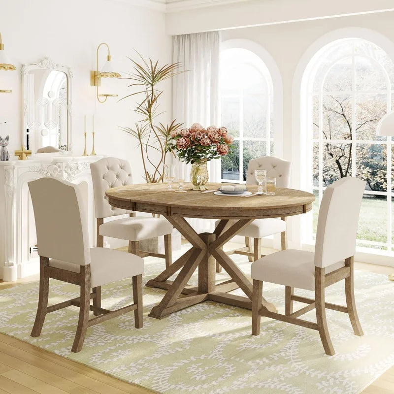 5-Piece Solid Wood Extendable Round Kitchen Table Set with 4