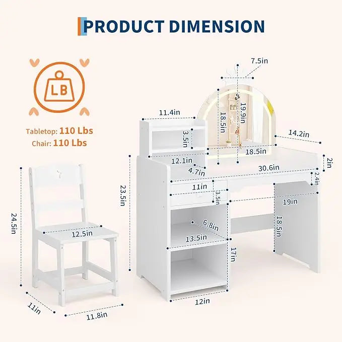 Kids Makeup Vanity Desk & Chair Set