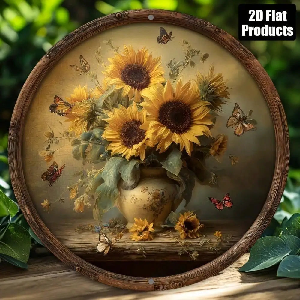 Sunflower Vintage Wall Art, Rustic Metal Sign for Home Bar Cafe Decor, Lightweight 2D Plaque