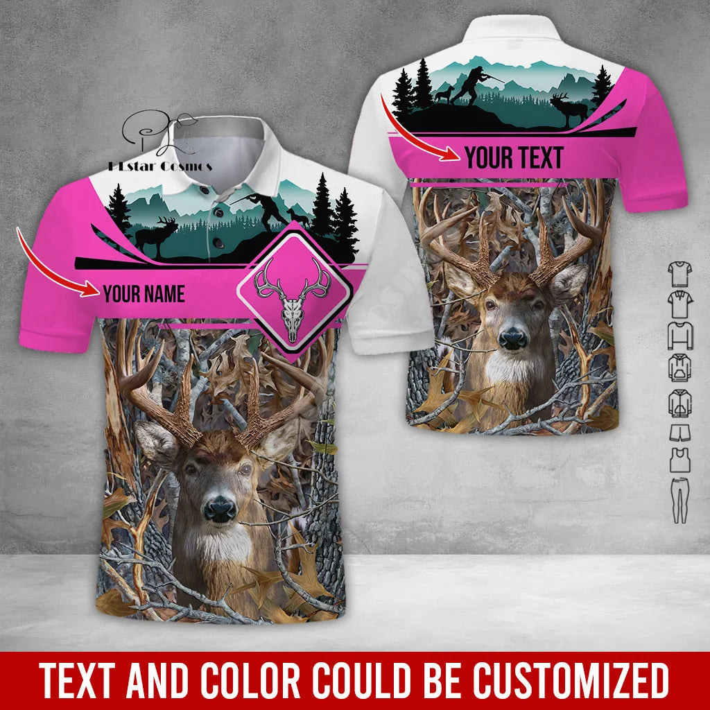 Custom Name Deer Hunting Camo Casual Collar Polo Shirts Short Sleeves