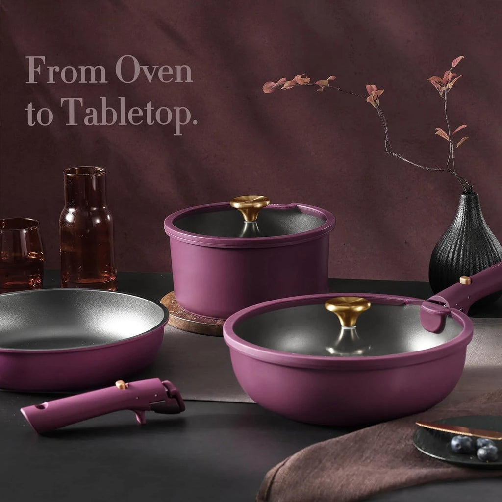 Gold Purple Nonstick pots and pans Cookware Set