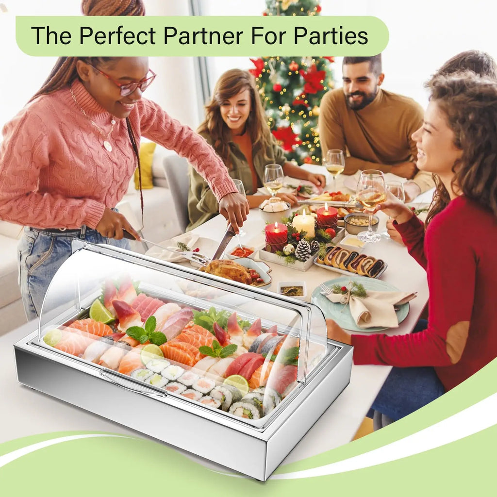 Ice Food Serving Display Tray with Clear Roll Top Cover