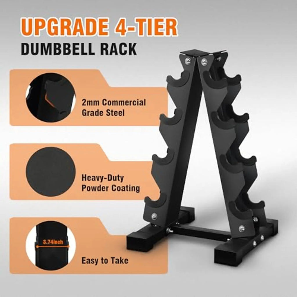 Rubber Coated Anti-Slip Grip Dumbbell Set with Storage Rack