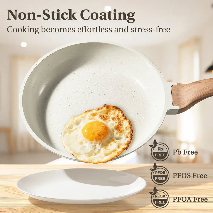 Nonstick Cooking Set 25 Pcs White Granite Pots and Pans for Induction Cooktops Durable Lightweight Kitchen Cookware with Lids