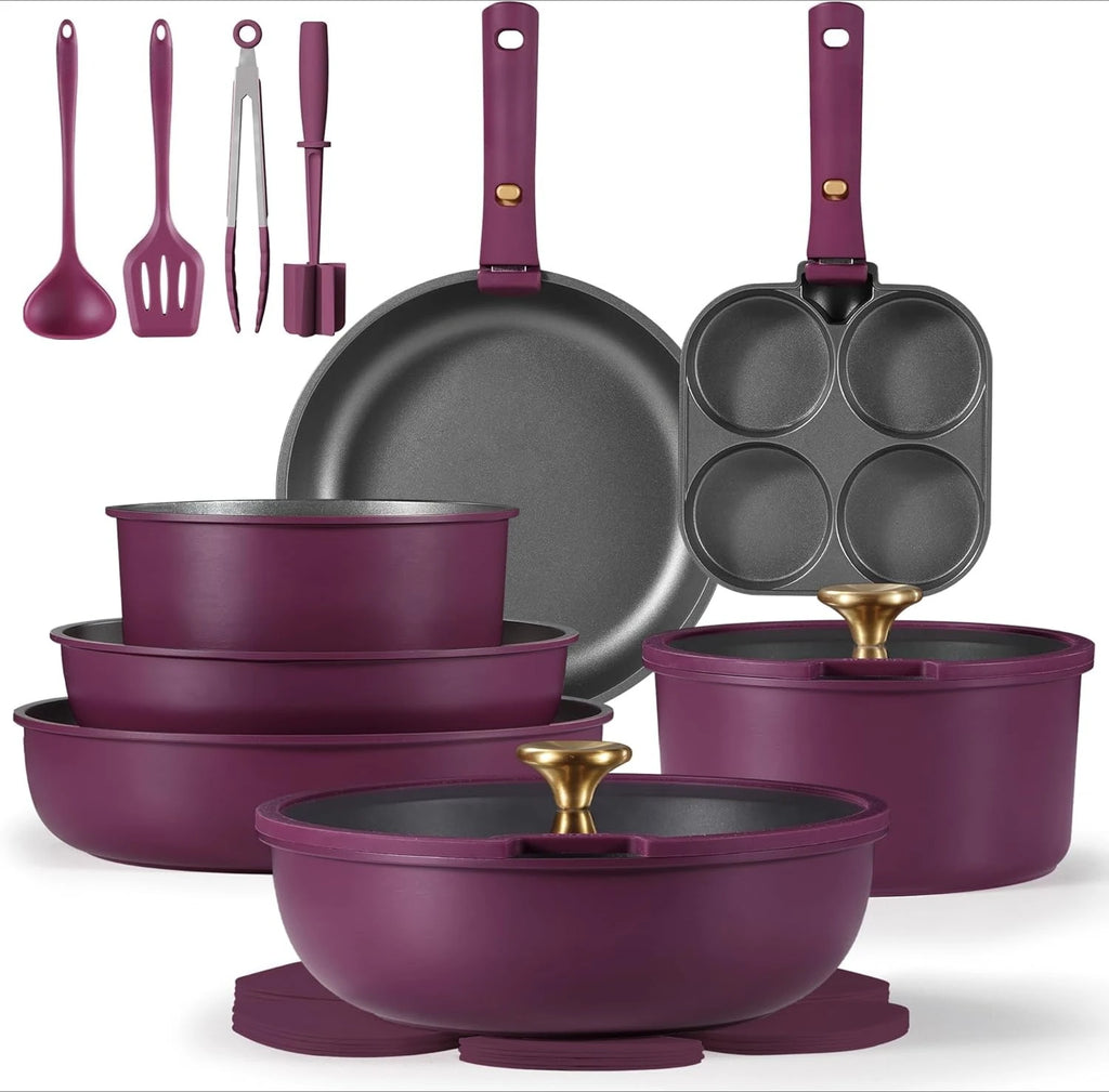 Gold Purple Nonstick pots and pans Cookware Set