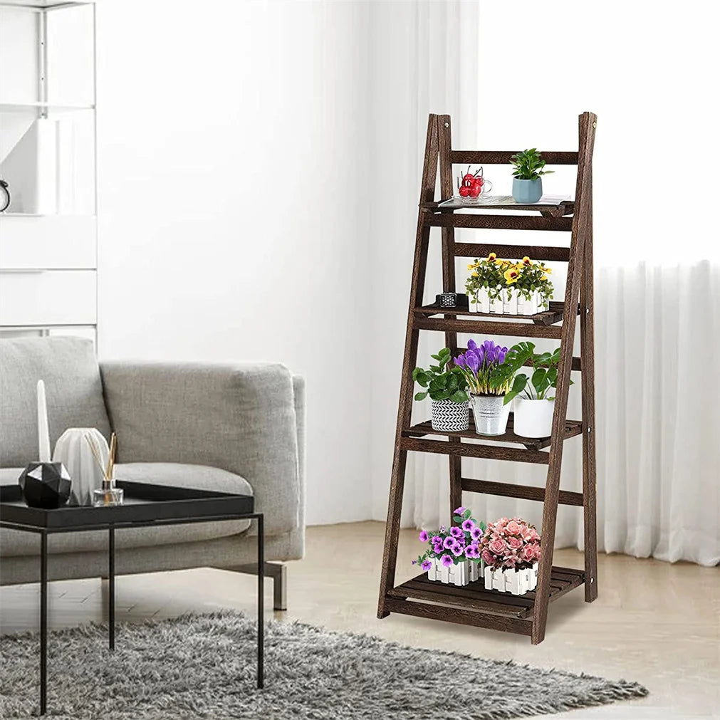 Folding 4 Tier Storage Shelving Unit, Ladder Shelf