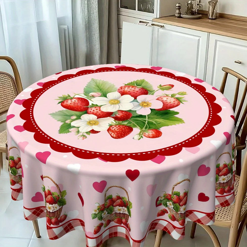 Strawberry White Flower Design Tablecloth