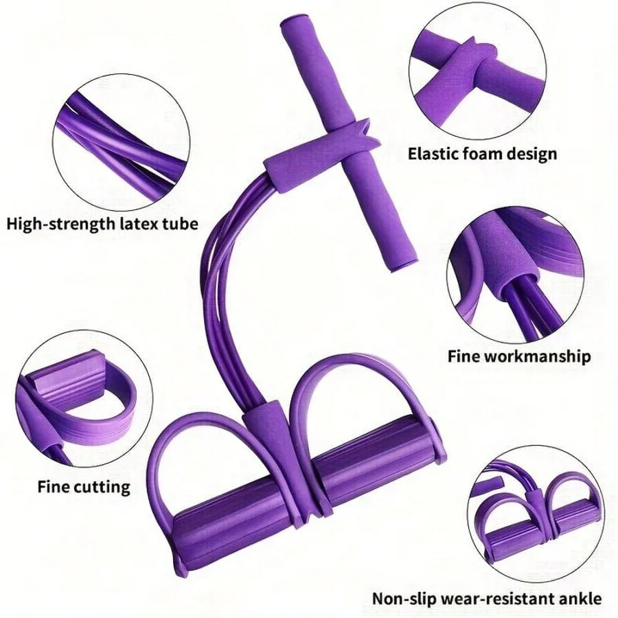 Abdominal Foot Pedal Puller Sit-Up Assist Device with 4 Tubes for Home Use, Portable Pilates and Yoga Training Equipment