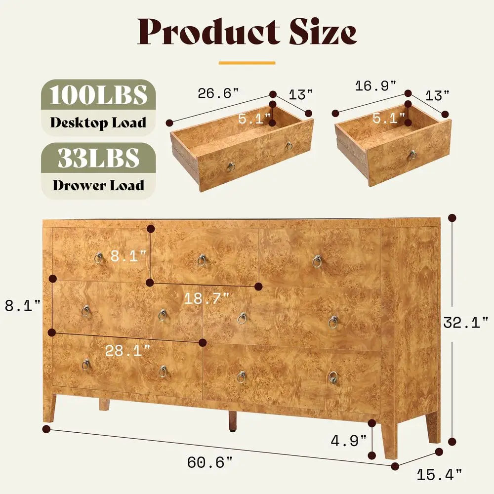 61 Wide 7Drawer Dresser