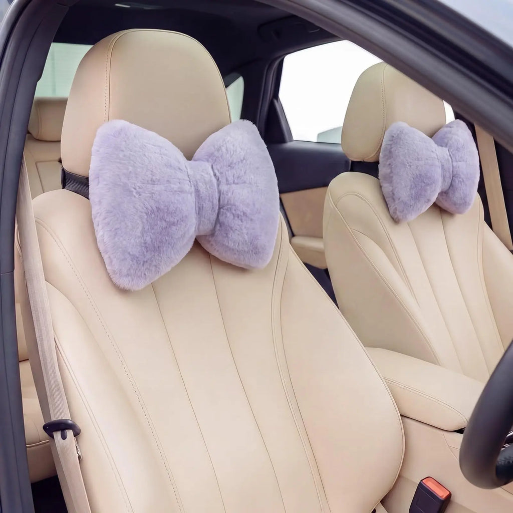 2 Pcs Car Neck Pillow Soft Plush Bow Headrest Support Comfortable