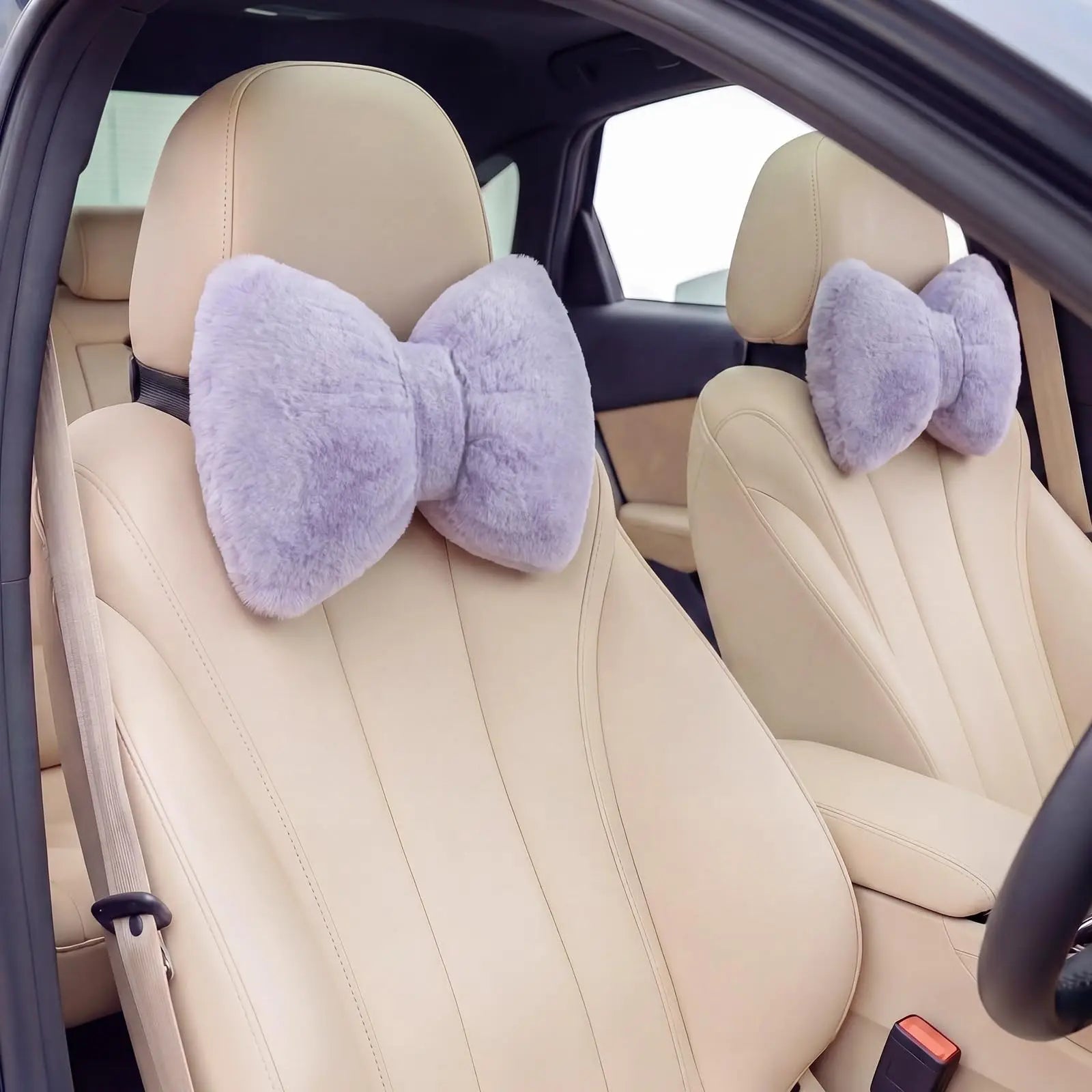 2 Pcs Car Neck Pillow Soft Plush Bow Headrest Support Comfortable