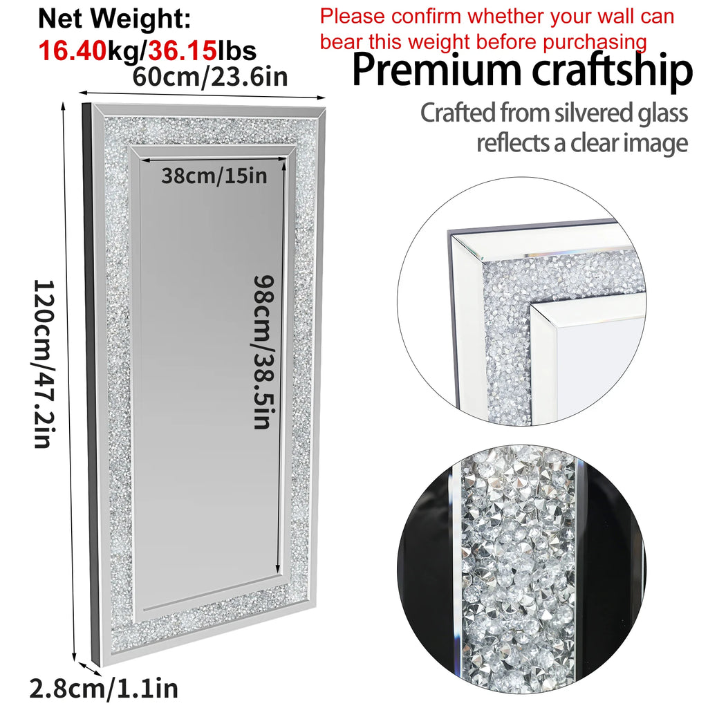 Rectangular Crystal Crush Diamond Wall Mirror