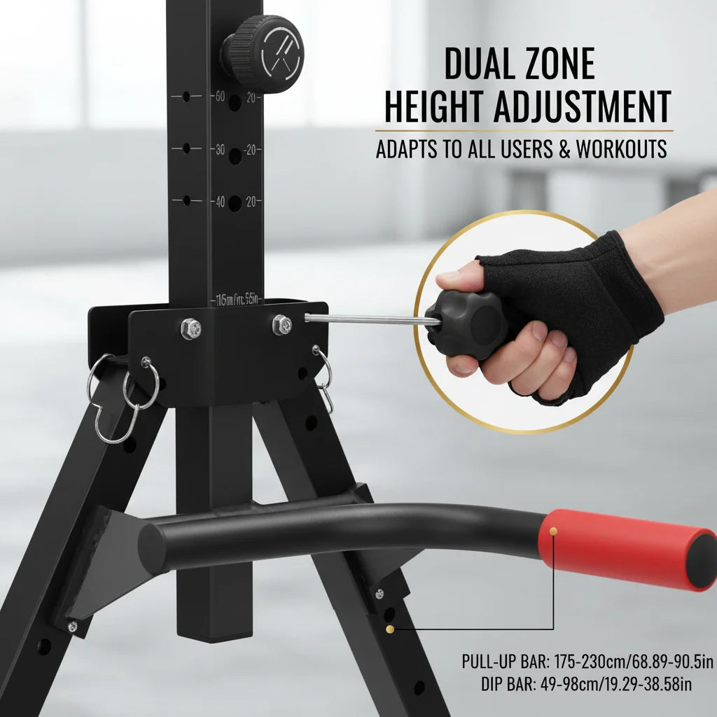 Triangular Pull Up Bar Station 200kg, Height Adjustable 5.74-7.55ft Foldable Power Tower for Home Gym