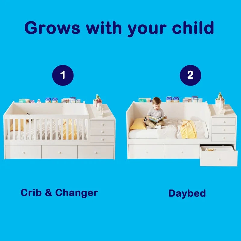 Convertible Crib to Changing Table with safety rails