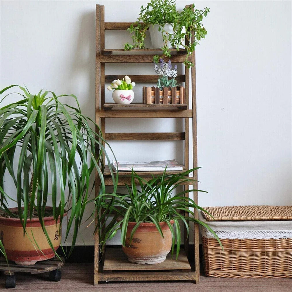 Folding 4 Tier Storage Shelving Unit, Ladder Shelf