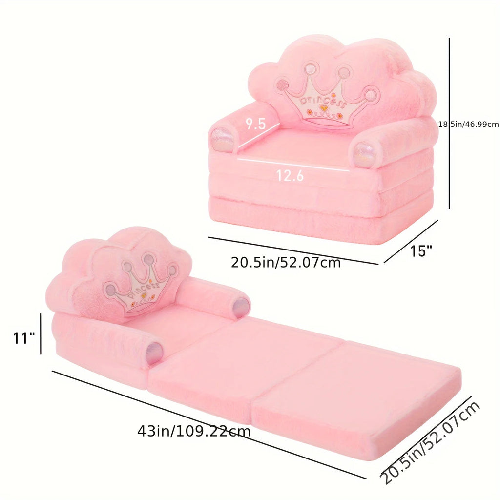 Kids Foldable Sofa & Pillow, Soft Plush