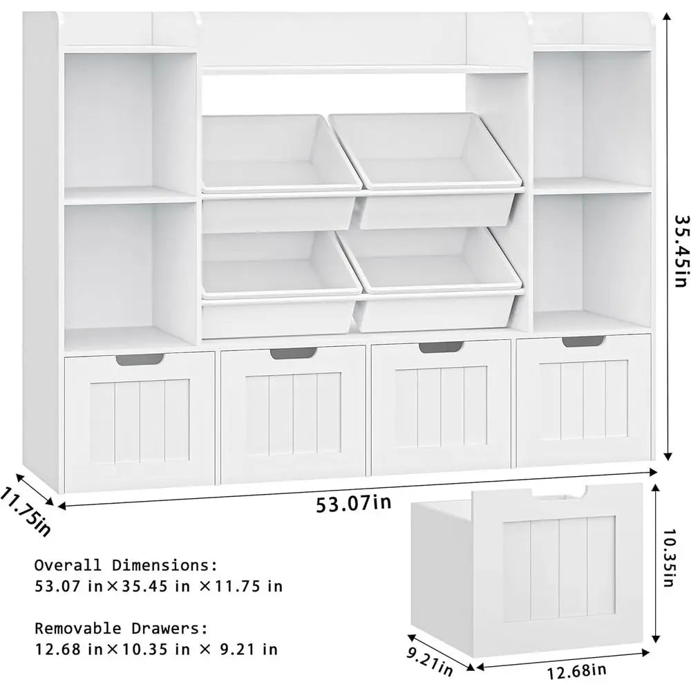 4-Tier Rolling Toy Storage Unit with 4 Bins