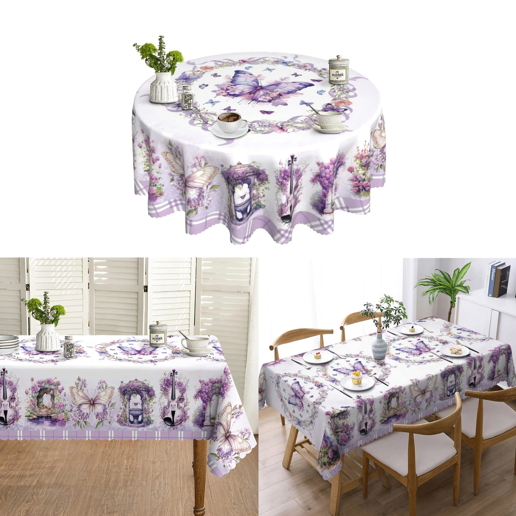 Purple Floral/Butterfly Round Tablecloth